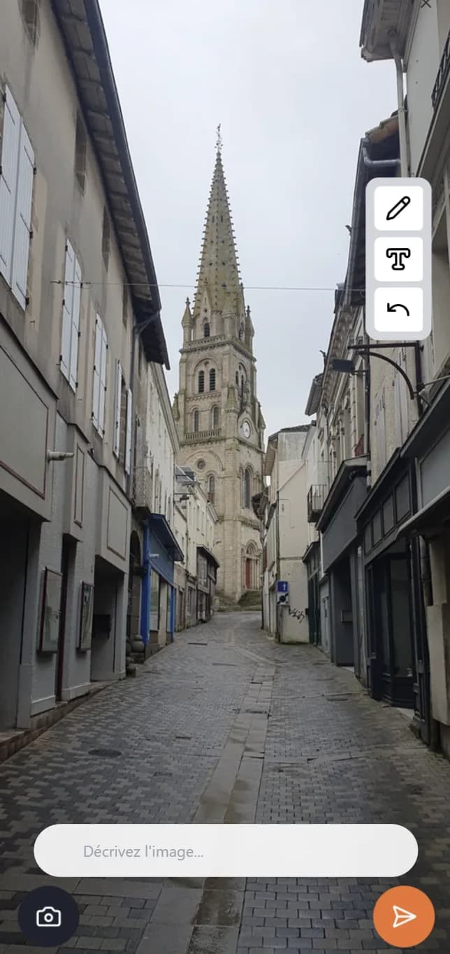 Interface de capture photo Texap avec outils d'annotation et champ de description